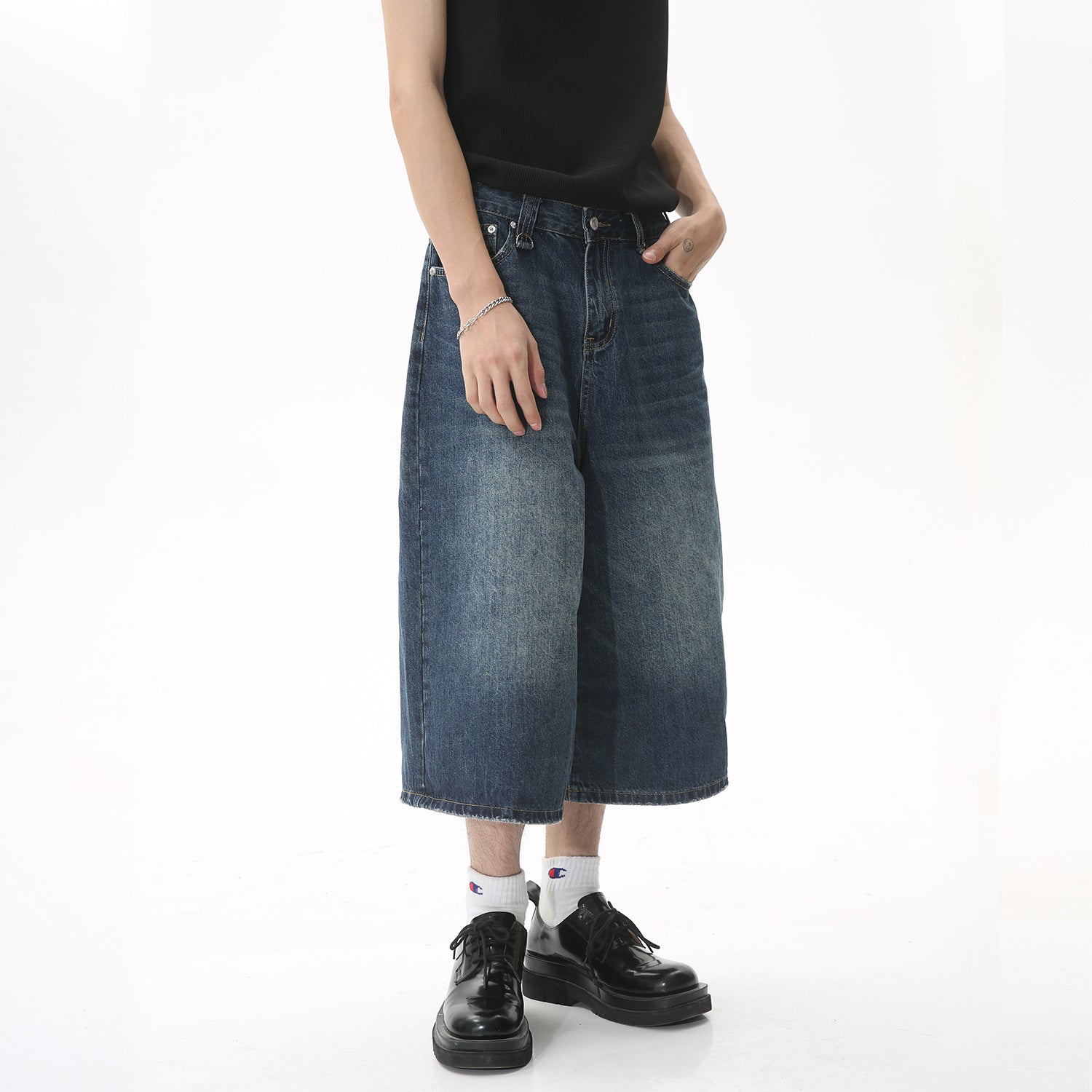 Horn Denim Cropped Pants Men